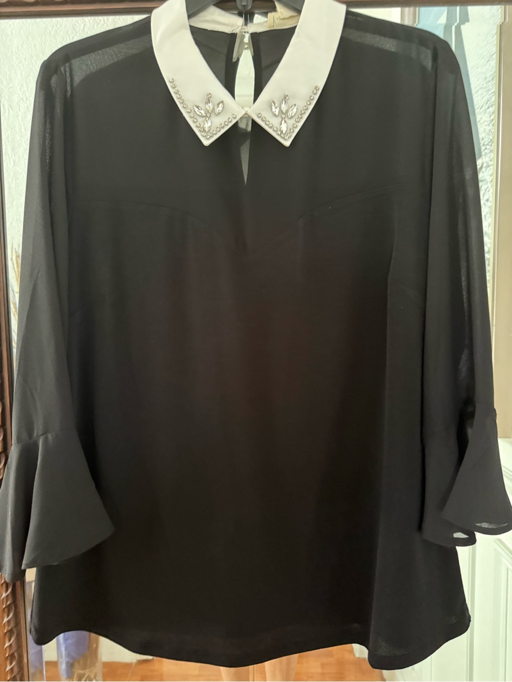 Faith and Joy Black Blouse with White Embellished Collar - Picture 4 of 7